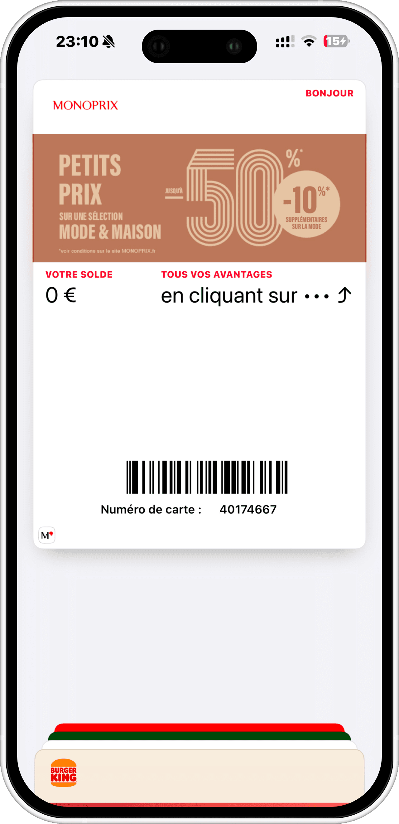 Aperçu d'une carte de fidélité Loyalty dans Apple Wallet sur iPhone